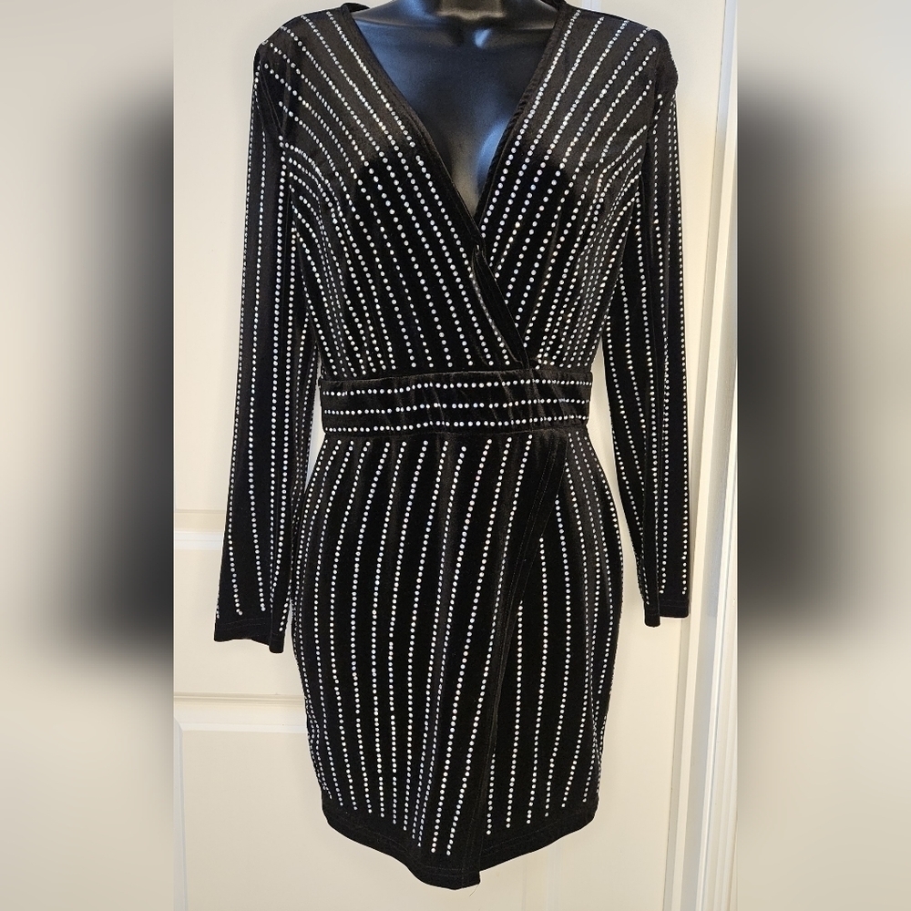 Black & Diamond Striped Velour Dress